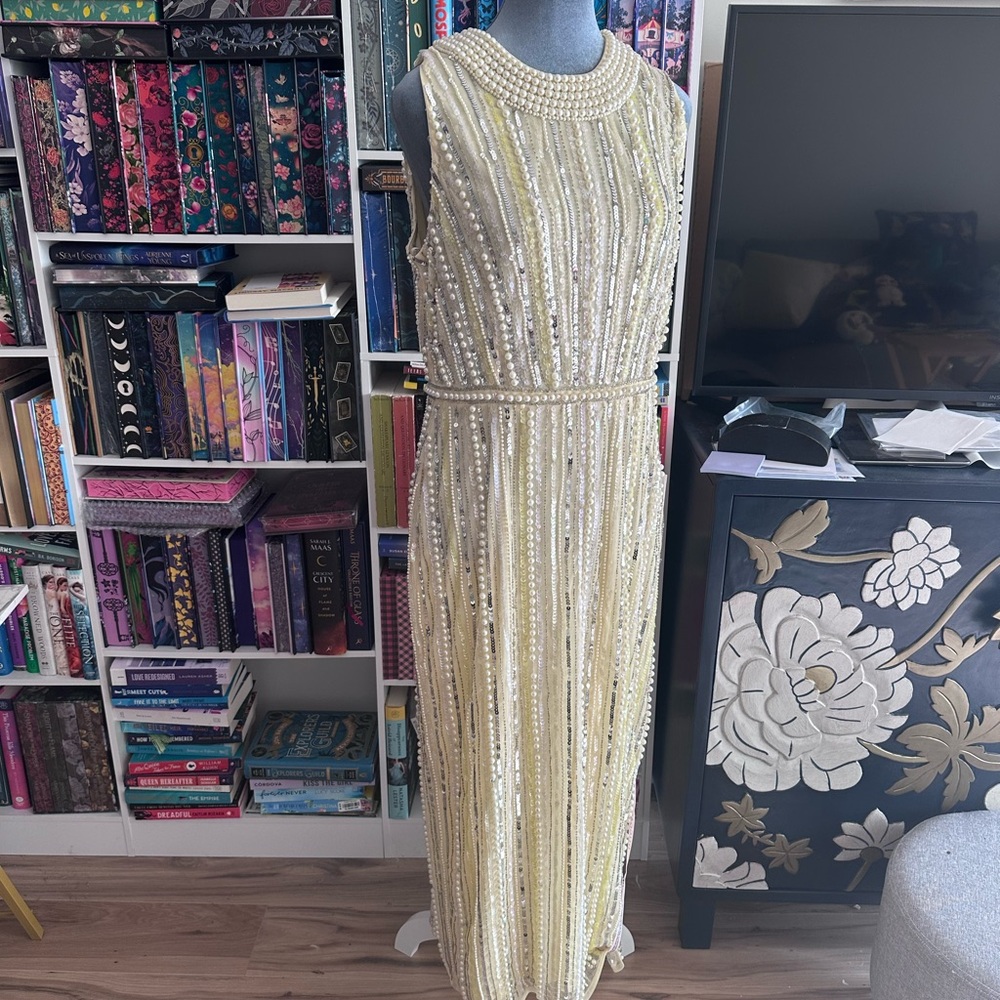 Mac Duggal Gold Beaded Maxi Dress
